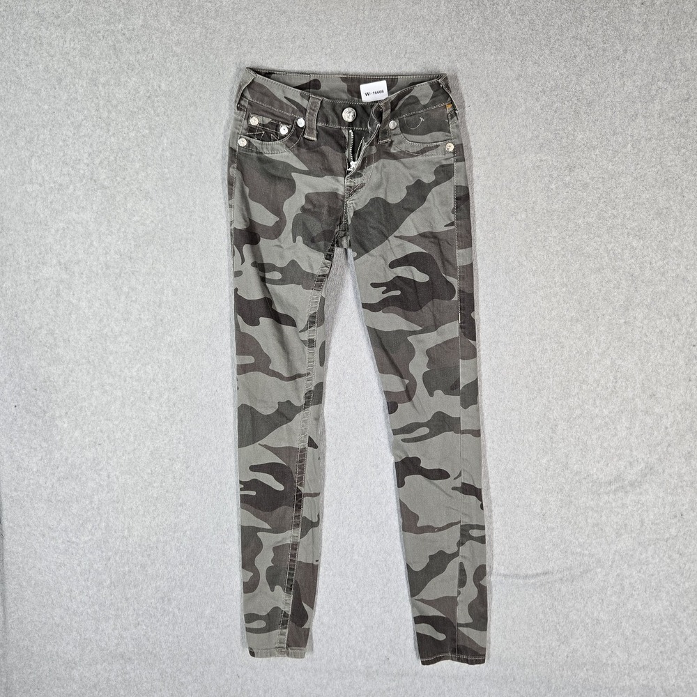 True Religion Women Jeans 24 Green Camouflage Twill Legging  28" Inseam